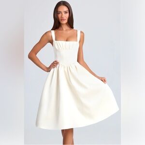 Oh Polly cream satin corset midi dress